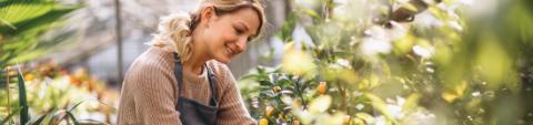 woman tending plants